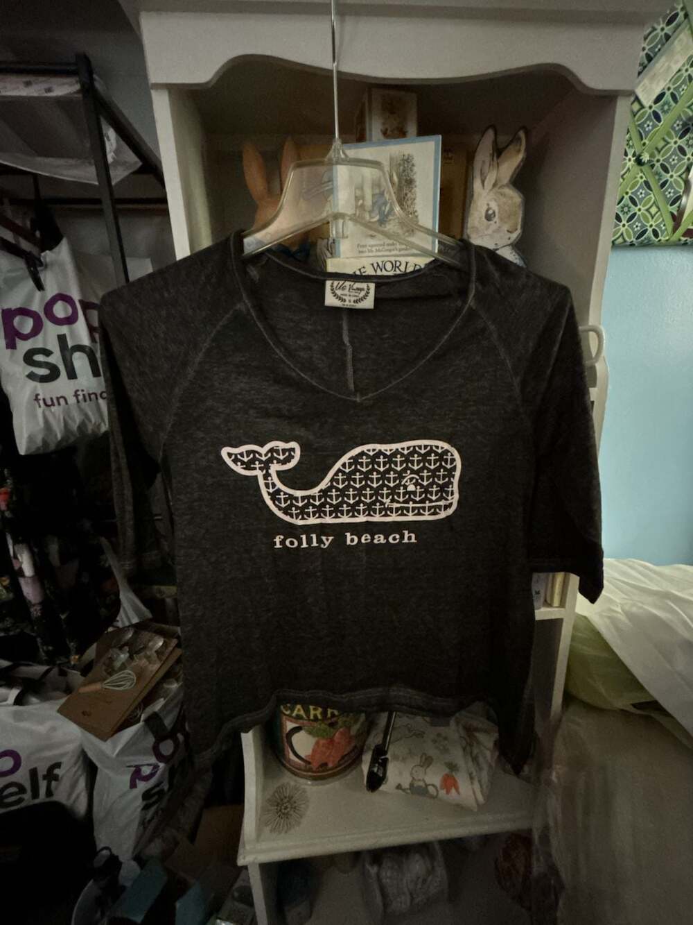 U.S. Vintage Women's Folly Beach Whale Graphic V-Neck T-Shirt